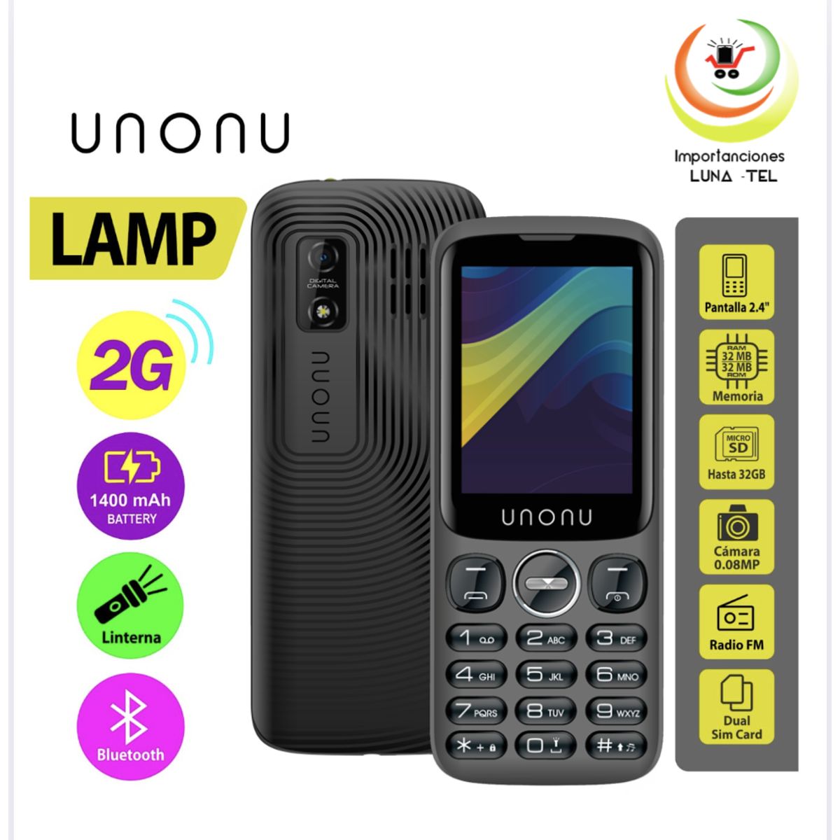 UNONU - CELULAR BASICO  UNONU LAMP  2G PANTALLA 2.4"