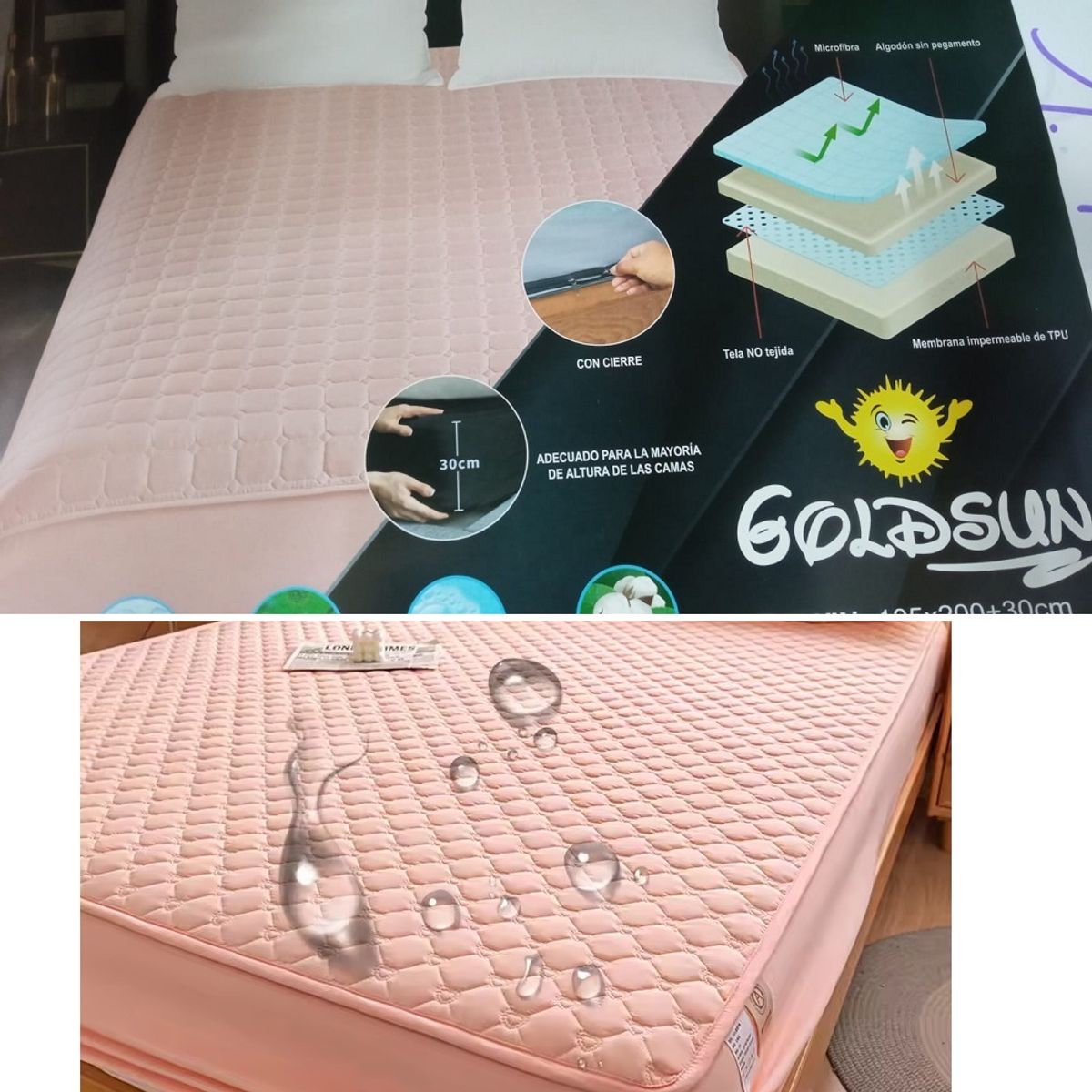 GENERICO - Protector QUEEN impermeable de colchón Funda completa acolchada