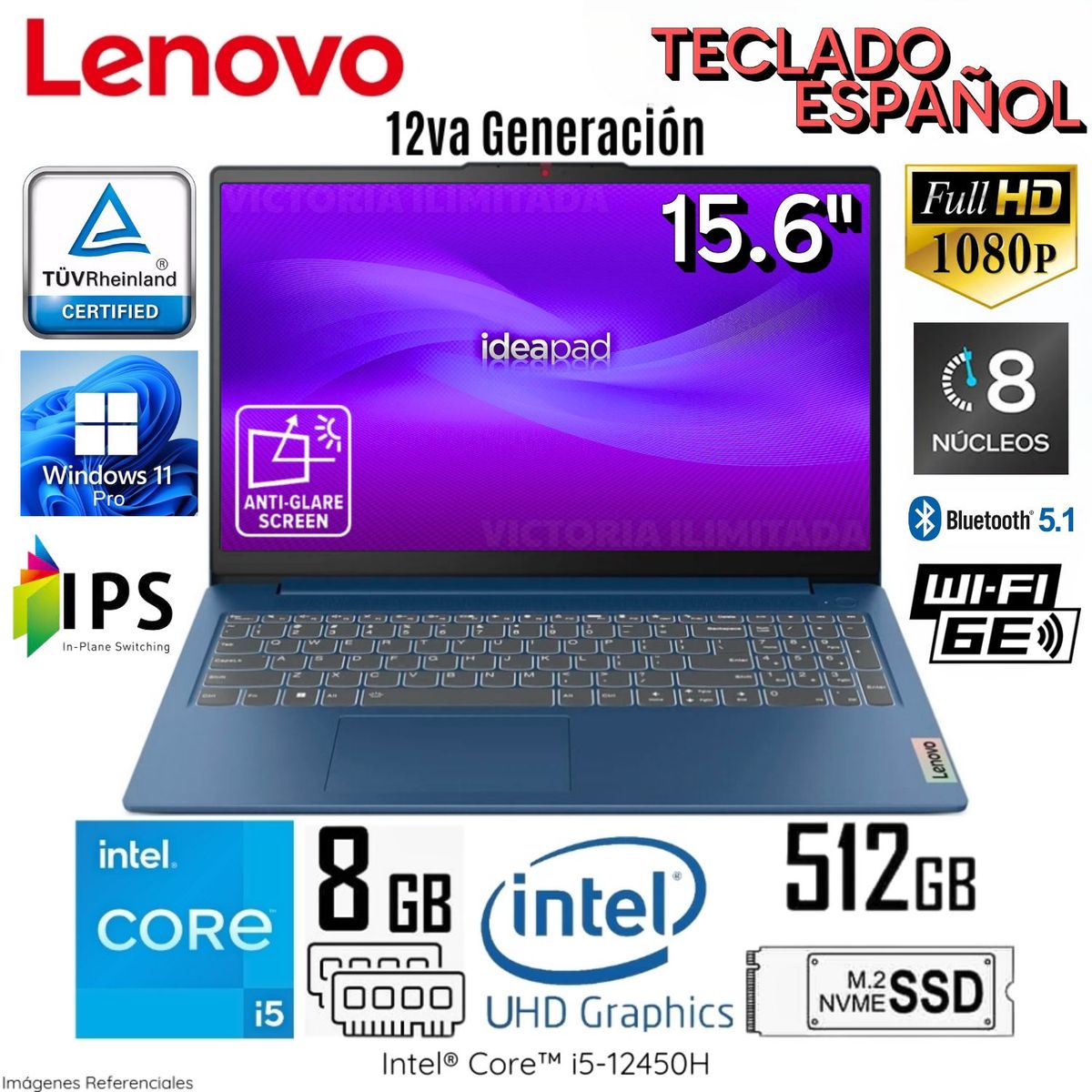 LENOVO - Laptop Lenovo Ideapad Slim 3 15IAH8 (83ER001CLM) Intel Core i5 12450H 8GB RAM 512GB SSD 15.6" FHD
