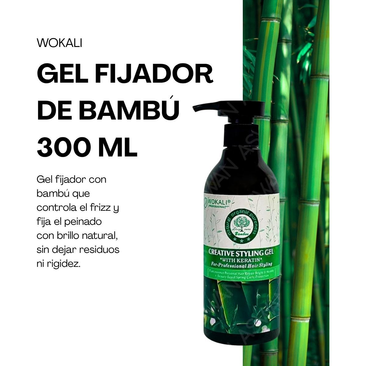 WOKALI - GEL FIJADOR DE BAMBÚ  300 ML - WOKALI