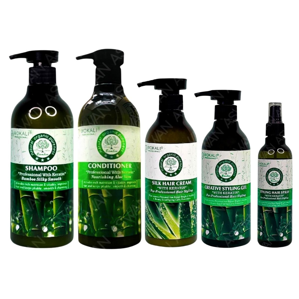 WOKALI - PACK 5 BAMBÚ SHAMPOO & ACON 550ML & CREMA ALOE  & FIJADOR BAMBÚ  & LACA BAMBÚ  - WOKALI