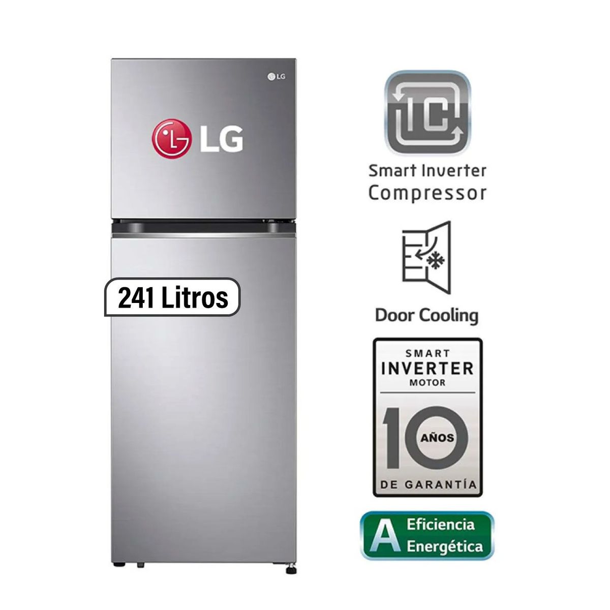 LG - Refrigeradora GT24BPP 241LT Door Cooling Top Mount  Plateada LG