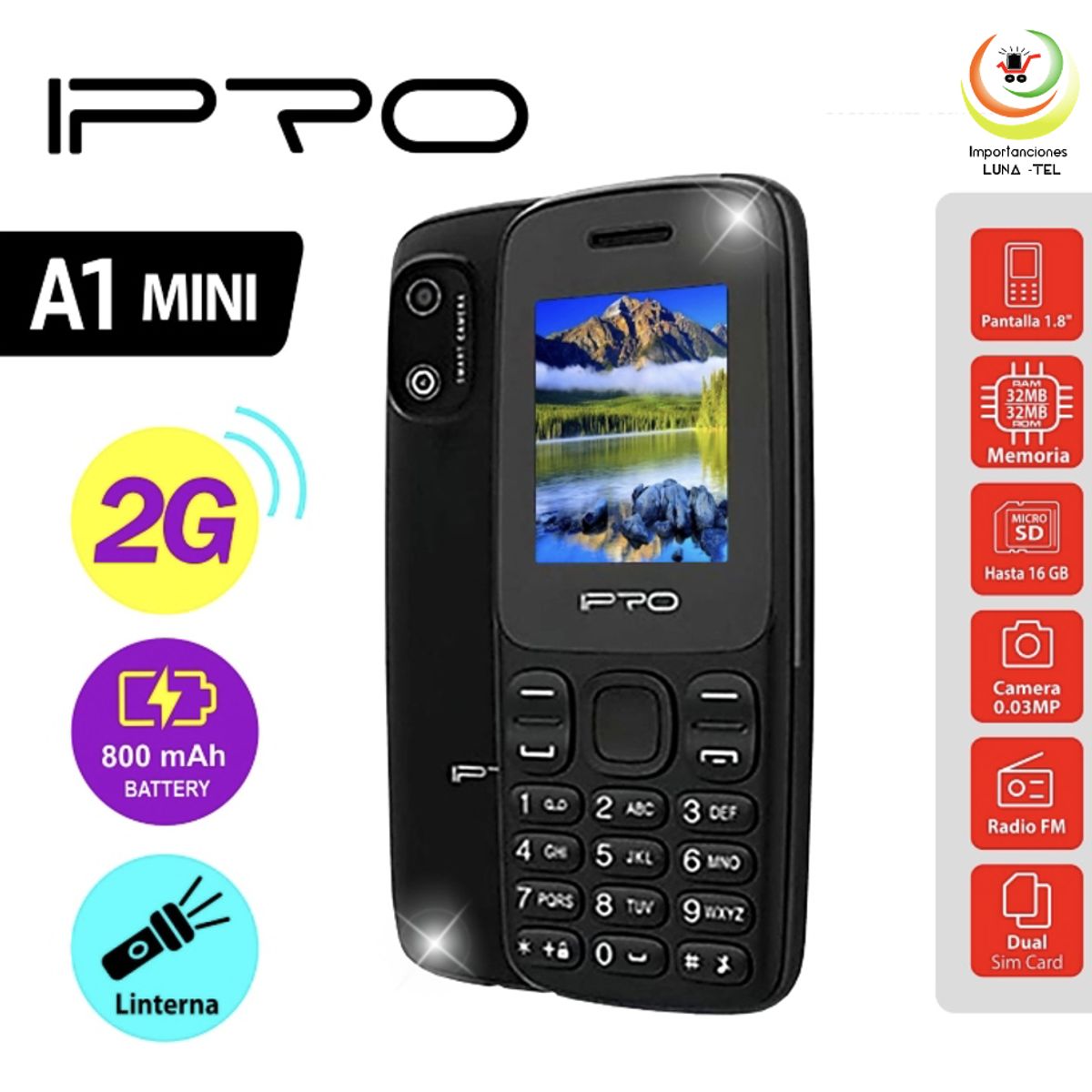IPRO - CELULAR BASICO  IPRO A1MINI  2G PANTALLA 1.8" C/ CAMARA