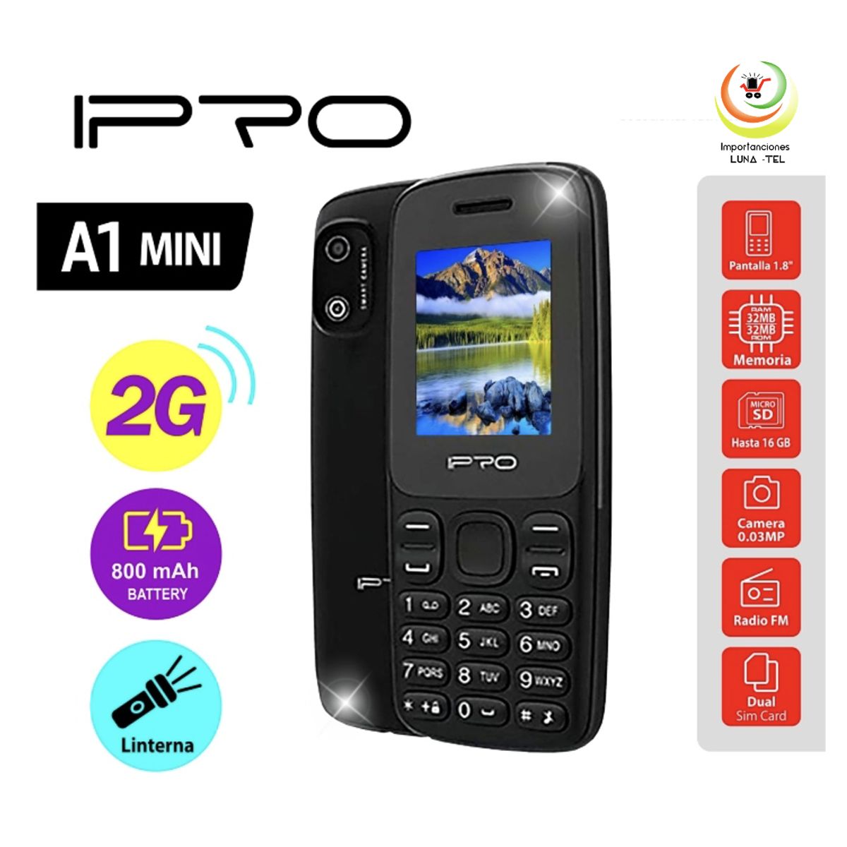 IPRO - CELULAR BASICO  IPRO A1MINI  2G PANTALLA 1.8" C/ CAMARA