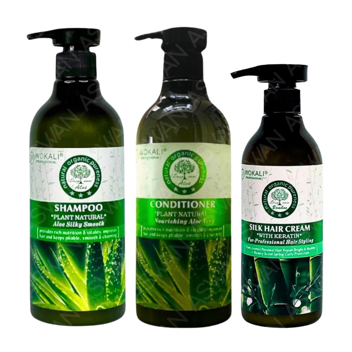 WOKALI - PACK 3 ALOE VERA SHAMPOO & ACON 550ML & CREMA BAMBÚ  - WOKALI