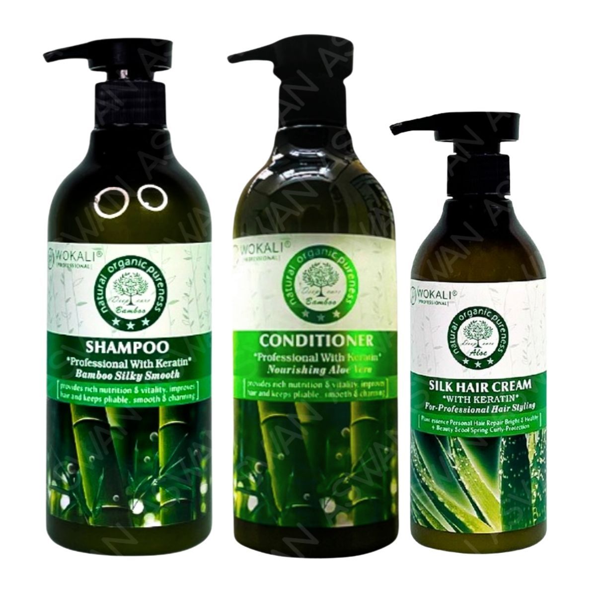 WOKALI - PACK 3 BAMBÚ  SHAMPOO & ACON 550ML & CREMA ALOE VERA - WOKALI
