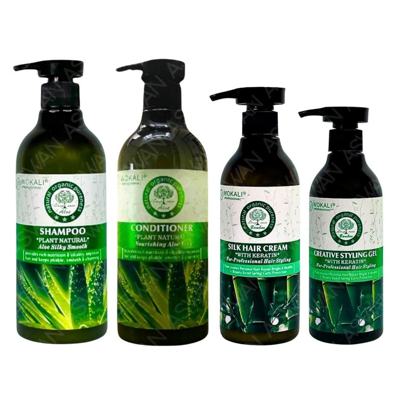 WOKALI - PACK 4 ALOE VERA SHAMPOO & ACON 550ML & CREMA BAMBÚ  & FIJADOR BAMBÚ  - WOKALI