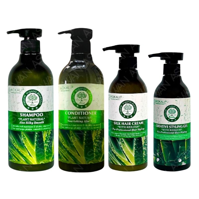 WOKALI - PACK 4 ALOE VERA SHAMPOO & ACON 550ML & CREMA ALOE & FIJADOR BAMBÚ  - WOKALI