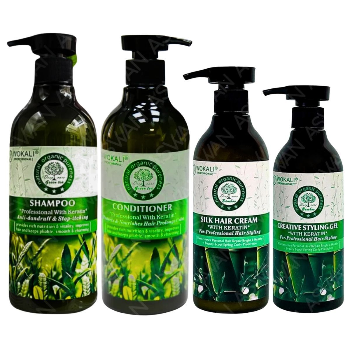 WOKALI - PACK 4 TE VERDE SHAMPOO & ACON 550ML & CREMA BAMBÚ  & FIJADOR BAMBÚ  - WOKALI
