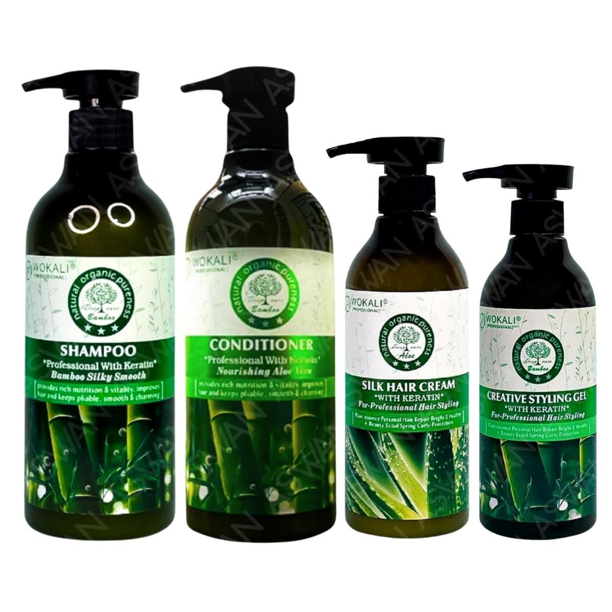 WOKALI - PACK 4 BAMBÚ  SHAMPOO & ACON 550ML & CREMA ALOE & FIJADOR BAMBÚ - WOKALI