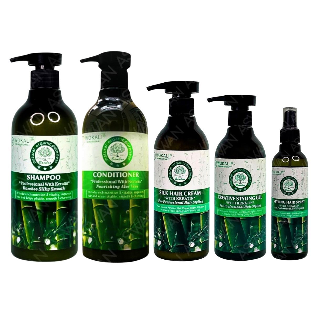 WOKALI - PACK 5  BAMBÚ  SHAMPOO & ACON 550ML & CREMA BAMBÚ  & FIJADOR BAMBÚ  & LACA BAMBÚ  - WOKALI