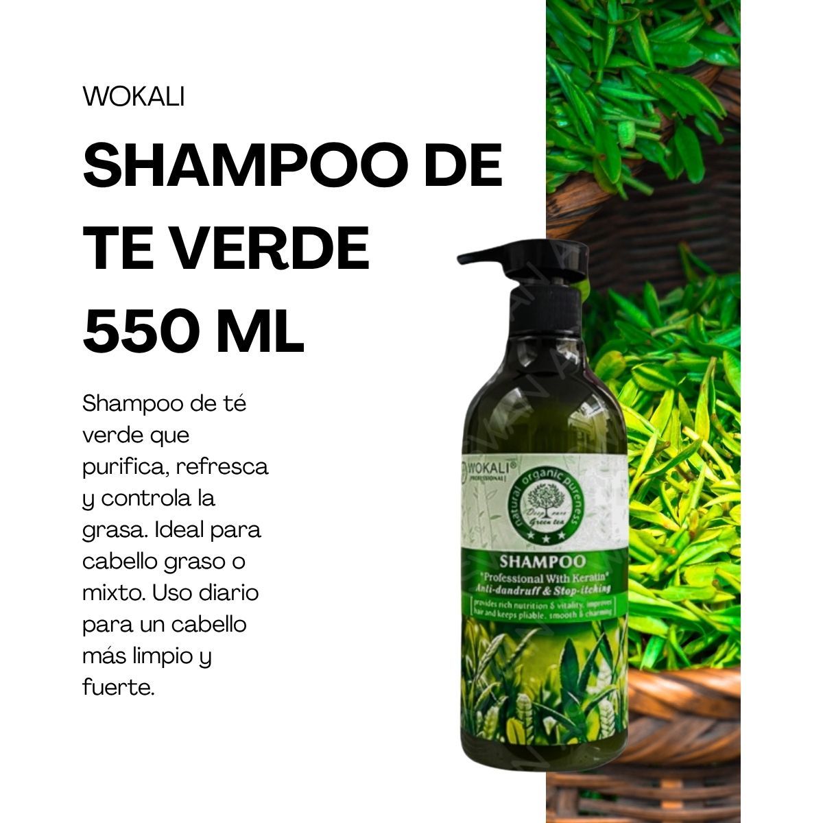 WOKALI - SHAMPOO DE TE VERDE 550 ML - WOKALI