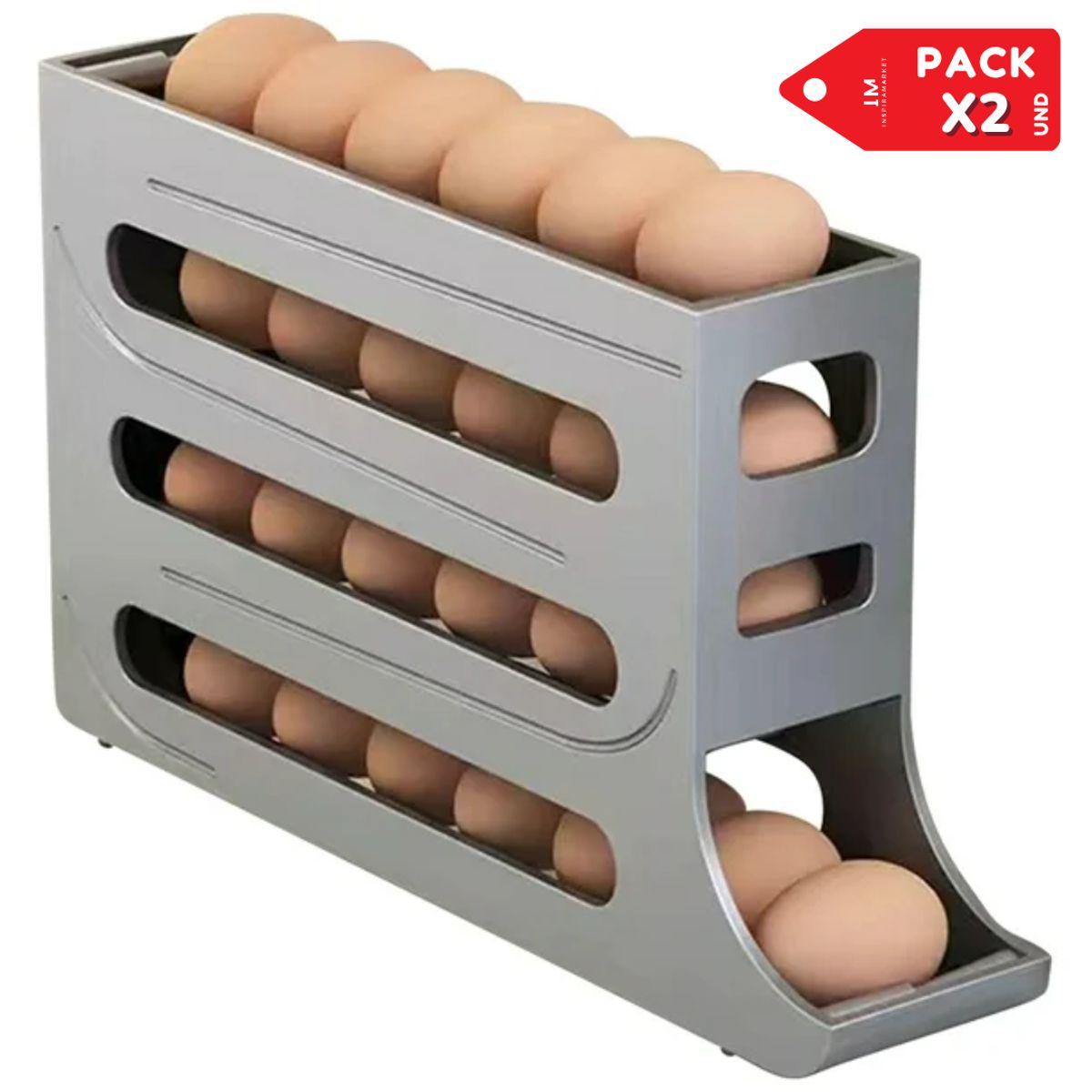 INSPIRA - Contenedor Organizador Deslizante de Huevos 4 niveles Pack x2 Gris