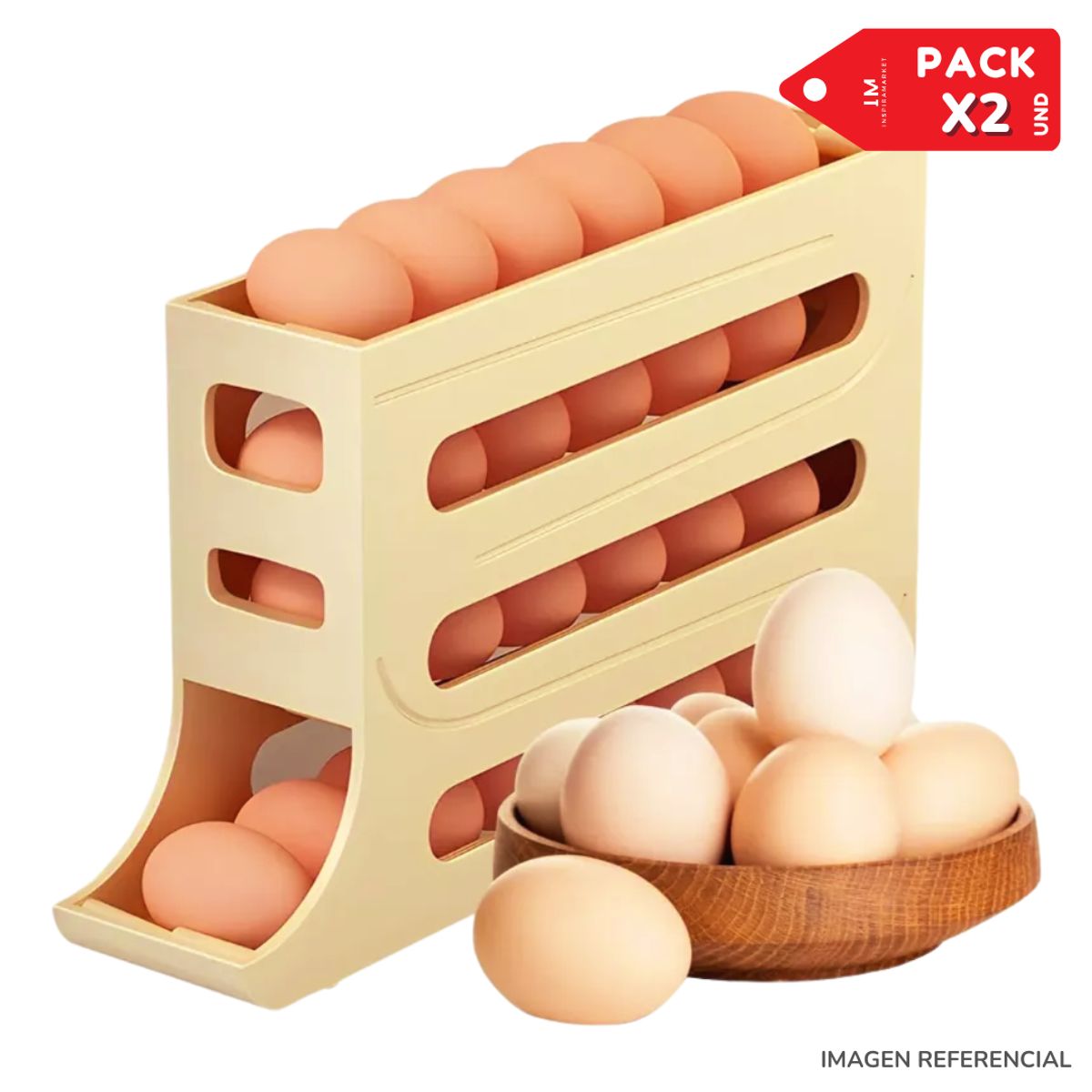 INSPIRA - Contenedor Organizador Deslizante de Huevos 4 niveles Pack x2 Crema