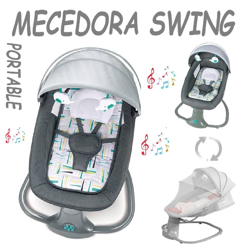 GENERICO - Silla Mecedora Portable Electrico Swing Musical- Gris