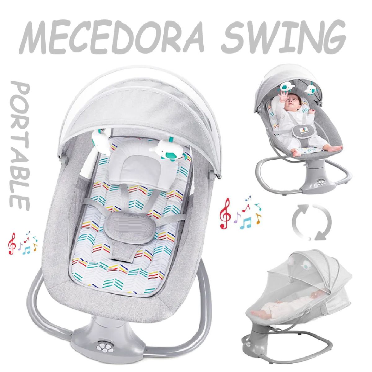 GENERICO - Silla Mecedora Portable Electrico Swing Musical- GrisC