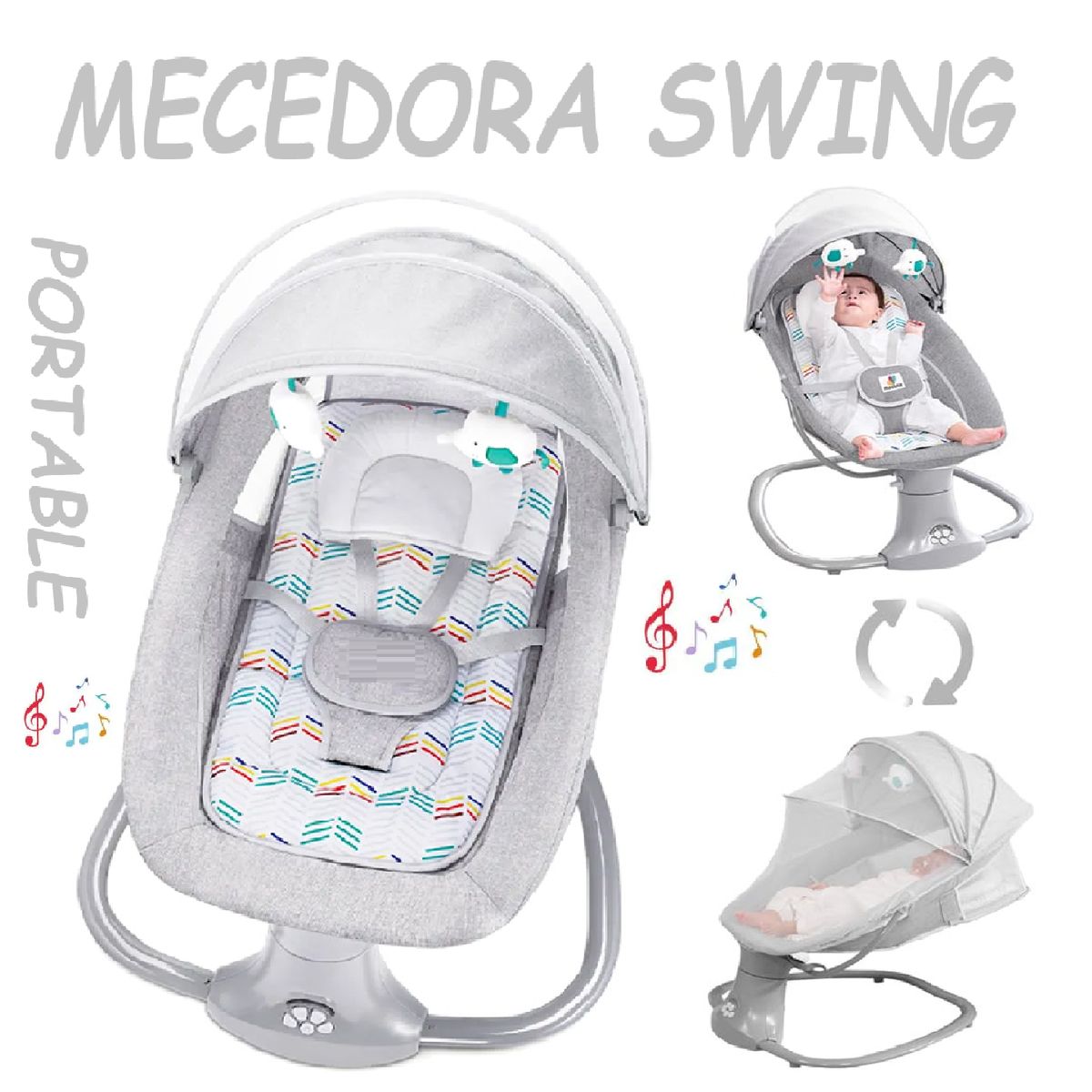 GENERICO - Silla Mecedora Portable Electrico Swing Musical- GrisC