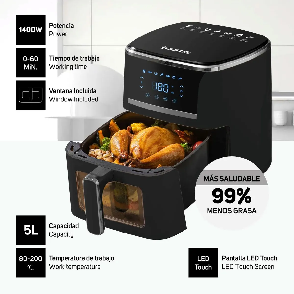 TAURUS - Freidora de Aire 5 Lts TAURUS Silver Fryer