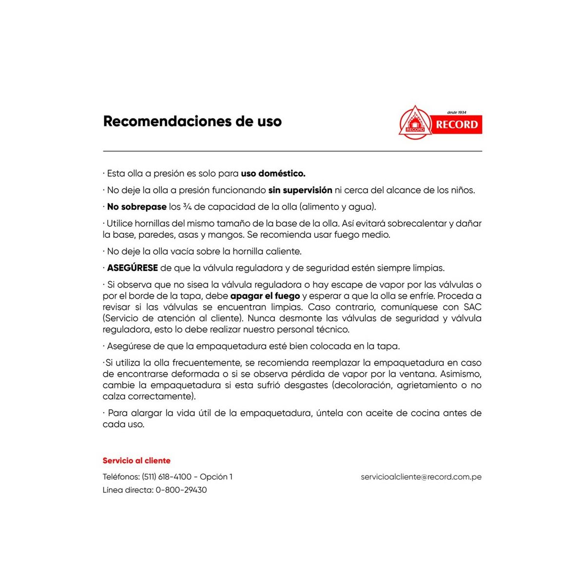 RECORD - Olla A Presion RECORD 8 lts Ace. Inox-A1