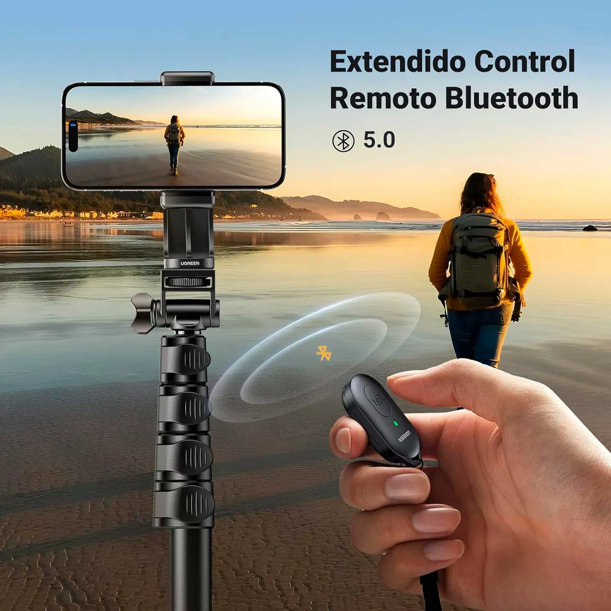 UGREEN - Tripode Ugreen Selfi Stick Remoto Bluetooth Negro LP680-15609