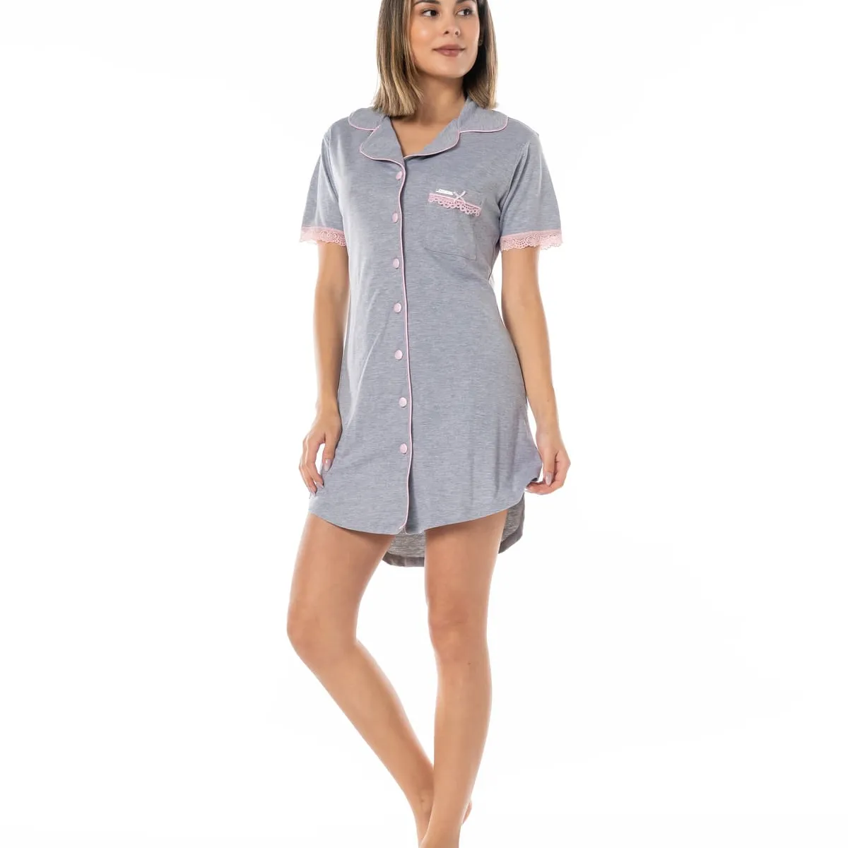 VELA WHITE - Camisón Gray manga corta
