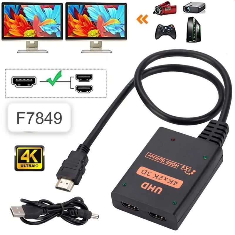 OEM - Splitter Hdmi 1x2 Full HD 4K con Cable Multiplica Señal Conecta 2 tv