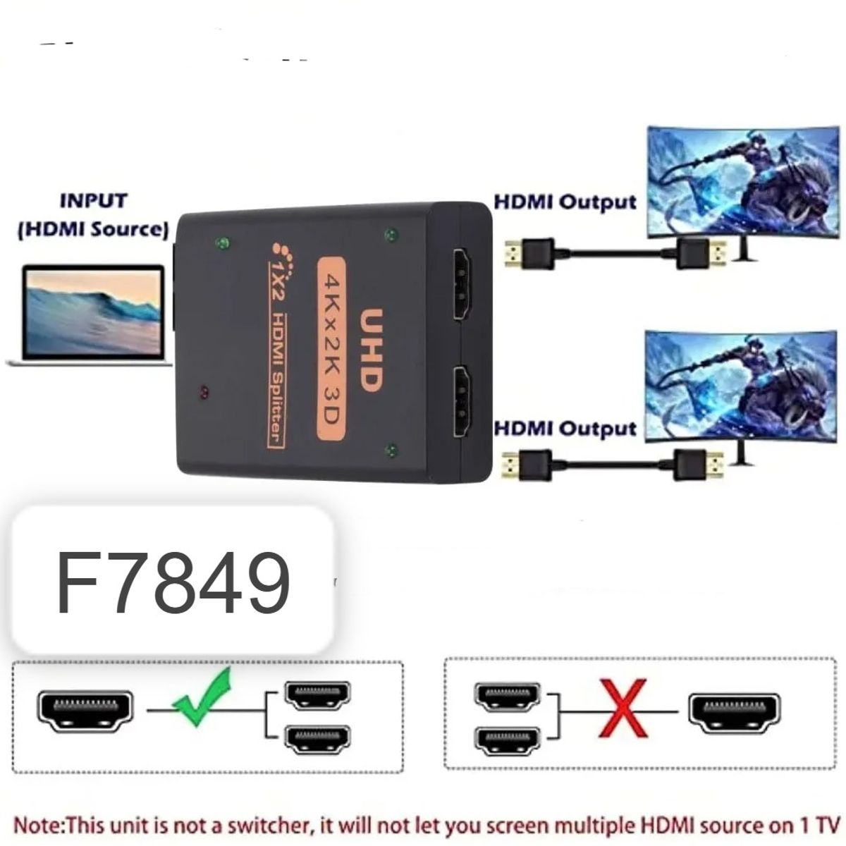 OEM - Splitter Hdmi 1x2 Full HD 4K con Cable Multiplica Señal Conecta 2 tv