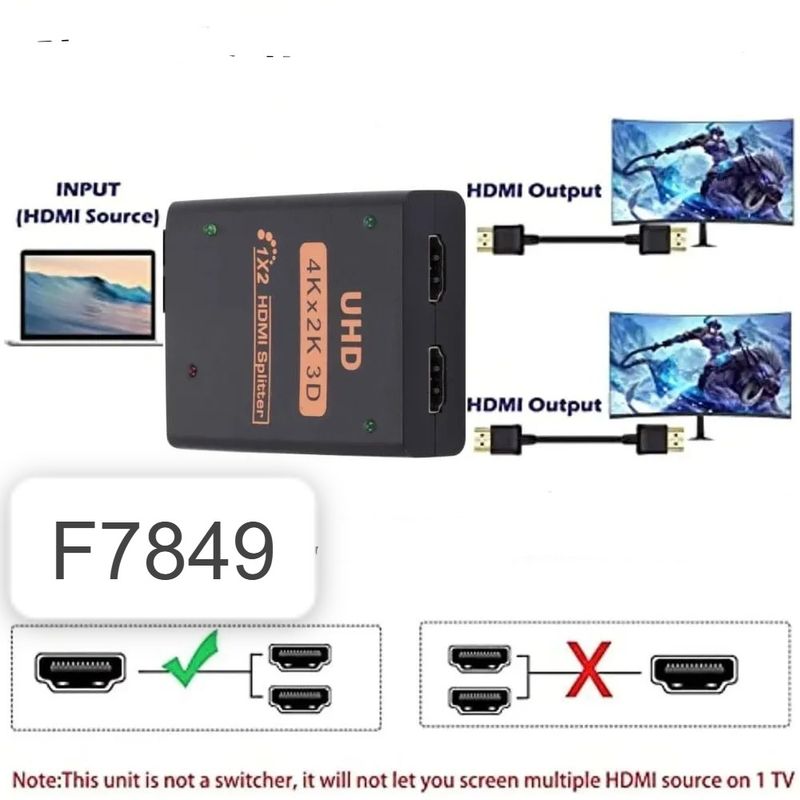 OEM - Splitter Hdmi 1x2 Full HD 4K con Cable Multiplica Señal Conecta 2 tv