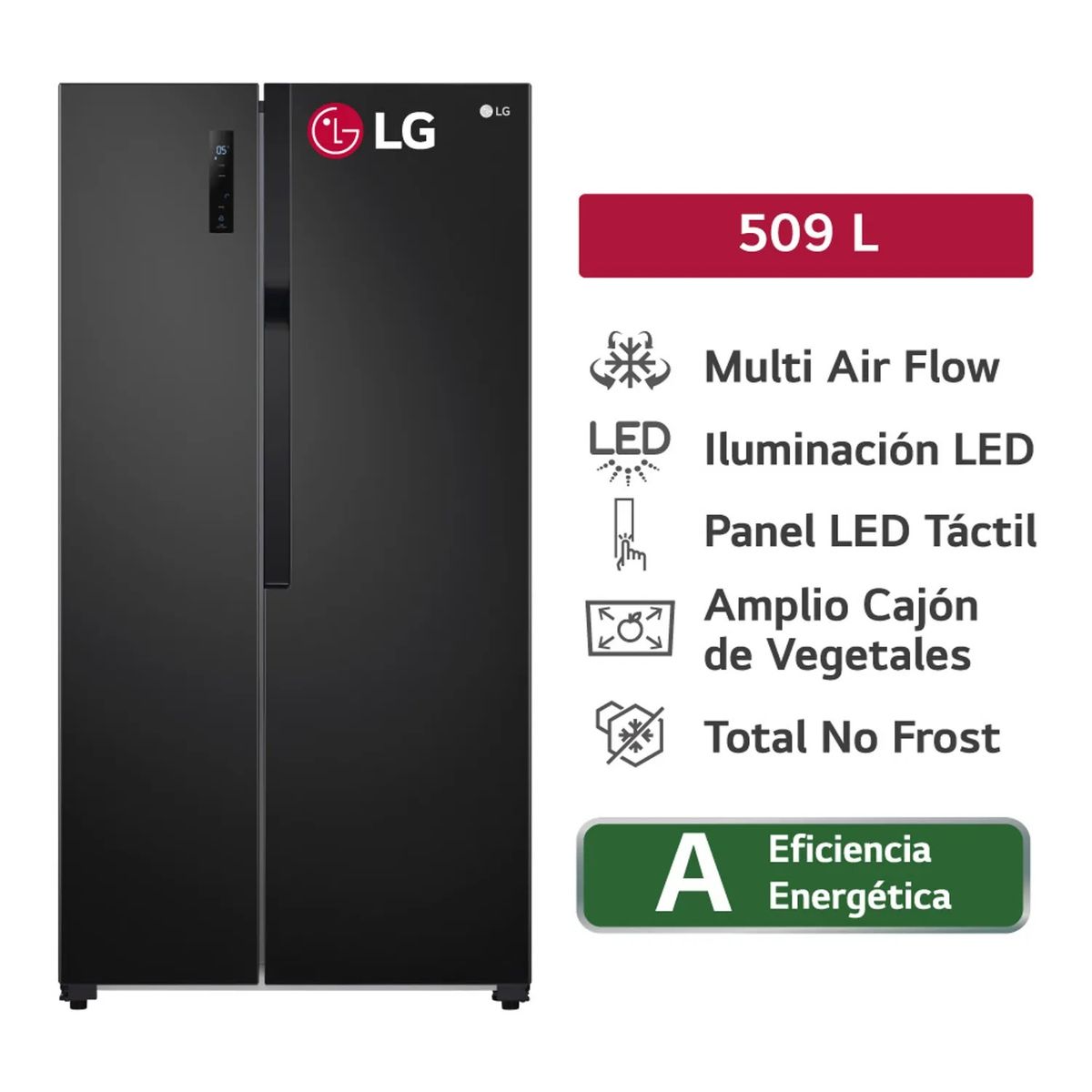 LG - Refrigeradora GS51MPD 509L Multi Air Flow Side By Side Negro LG