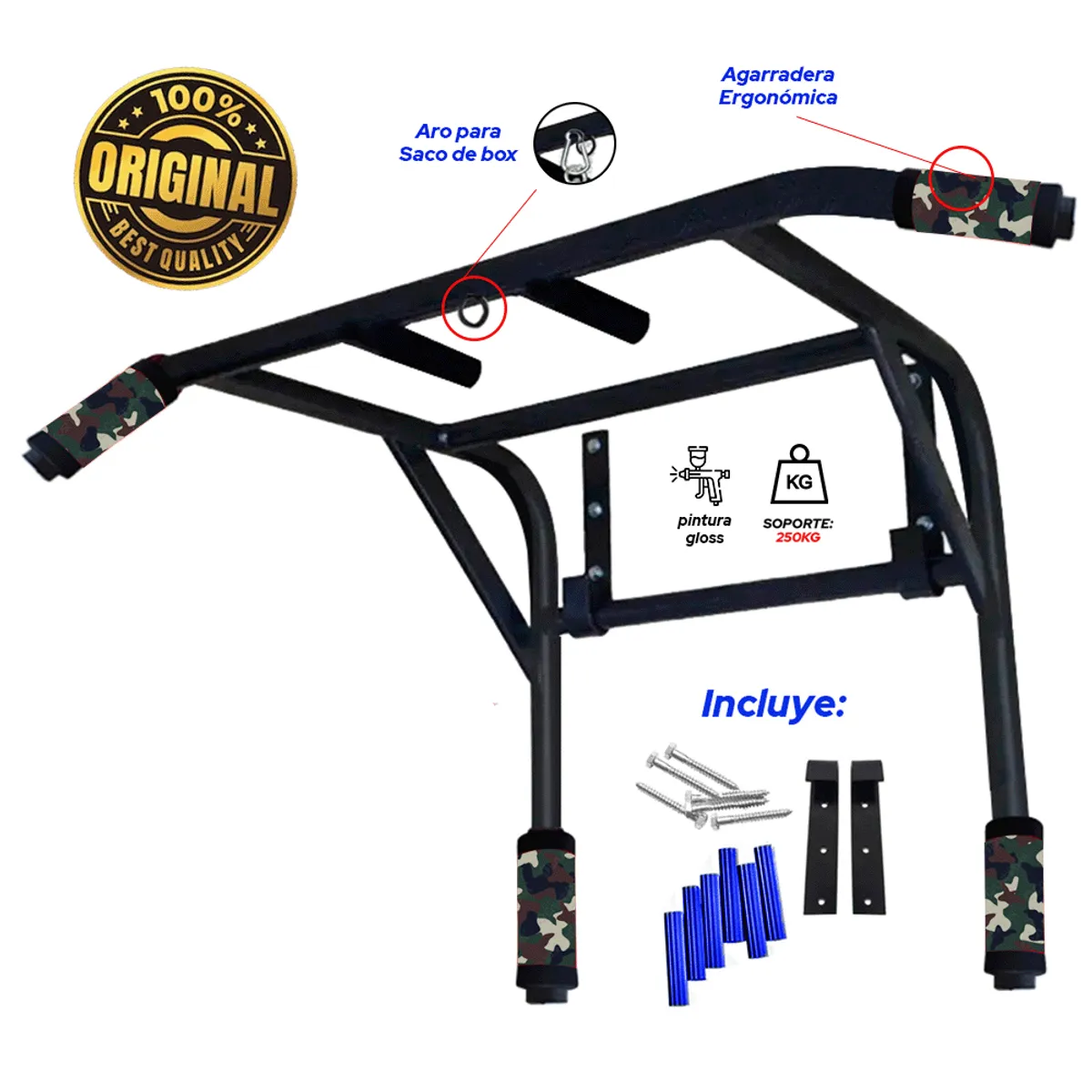 HOLGU - Barra Multifuncional 2 en 1 Paralela + Rueda Ab + Tobilleras 1Kg