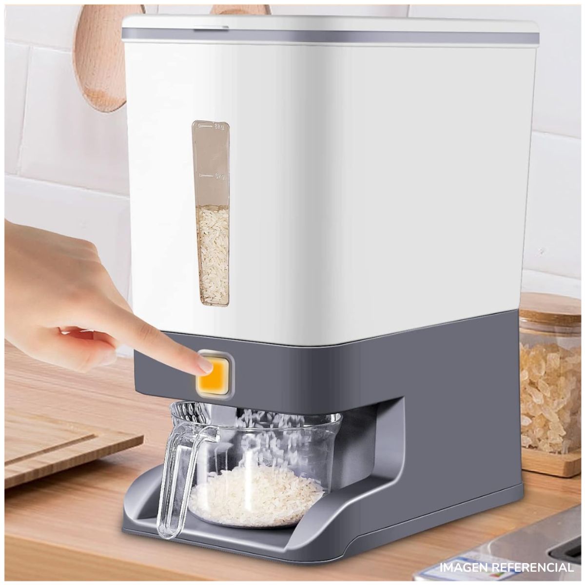 INSPIRA - Dispensador de Arroz y Menestras para Cocina 10 Kg Gris