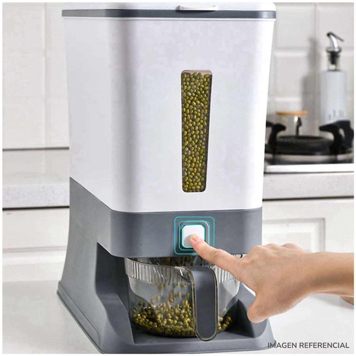 INSPIRA - Dispensador de Arroz y Menestras para Cocina 10 Kg Gris