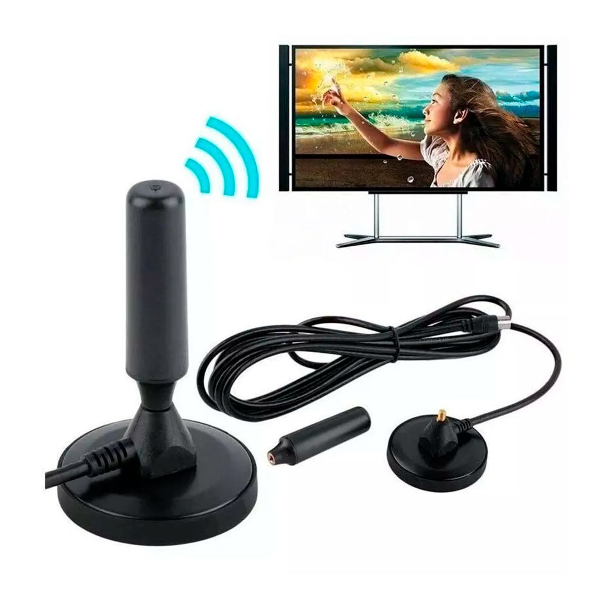 GENERICO - Antena HD TV Digital 360° con Base Imantada y Cable de 4.3 mts