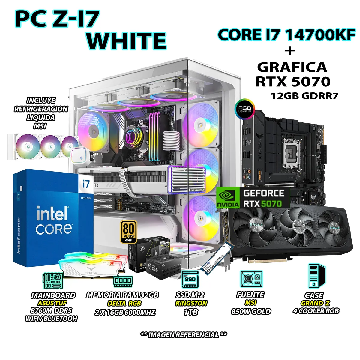 INTEL - Computadora PC Gamer PRO Core i7 14700KF RAM 32GB SSD 1TB GRAFICA RTX 5070 12GB