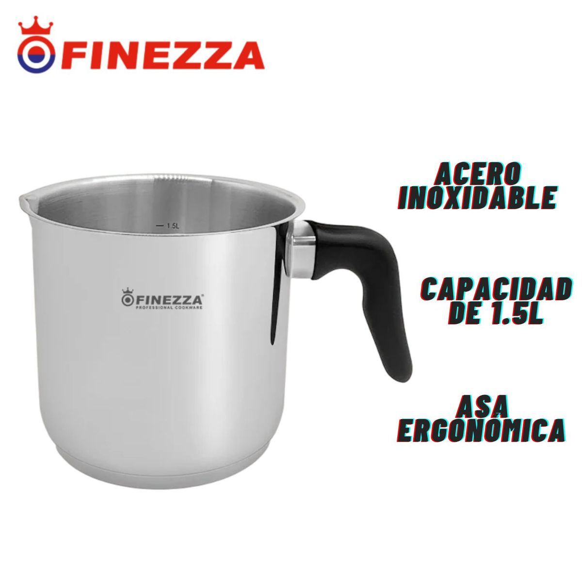 FINEZZA - Jarra de acero para leche Finezza 15L Acero Inox Asa Negra