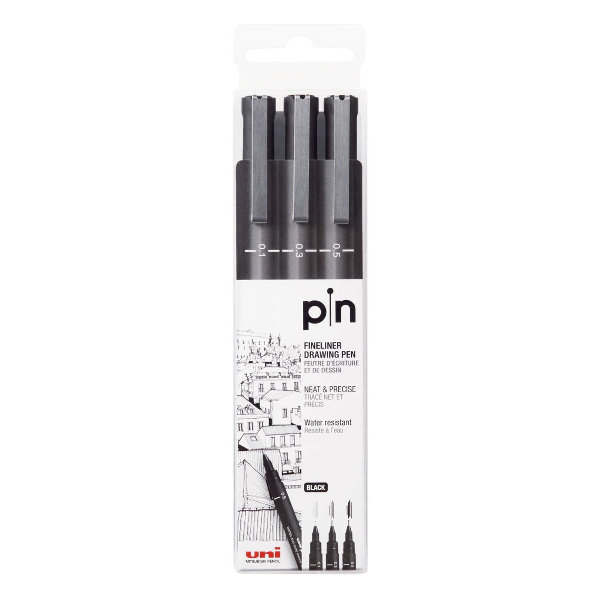 UNI BALL - UNI Pin Estilógrafo Punta Fina Pack x 3 - Negro