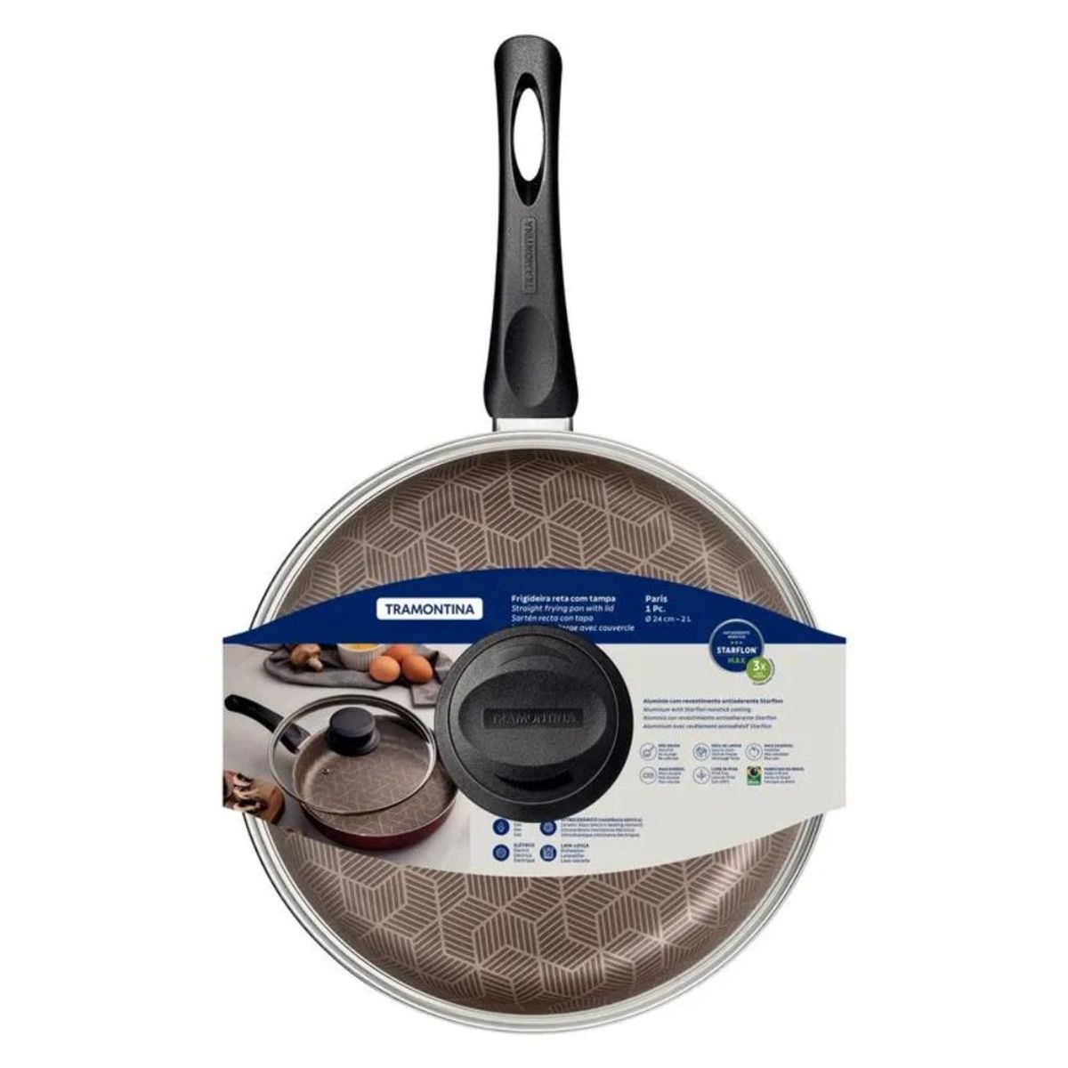 TRAMONTINA - Sarten Antiadh. Recta C/Tapa Paris 24 cm- Tramontina 20144/724