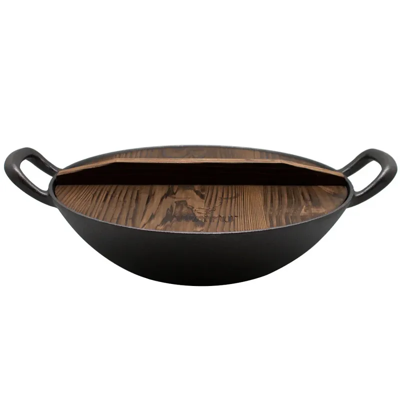 WAYU - WOK DE HIERRO FUNDIDO CON TAPA DE MADERA WAYU 32 CM DE DIAMETRO