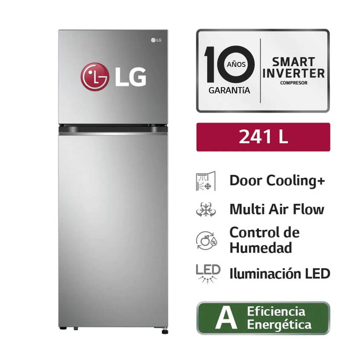 LG - Refrigeradora LG 241L Door Cooling Top Freezer GT24BPP - Plateada