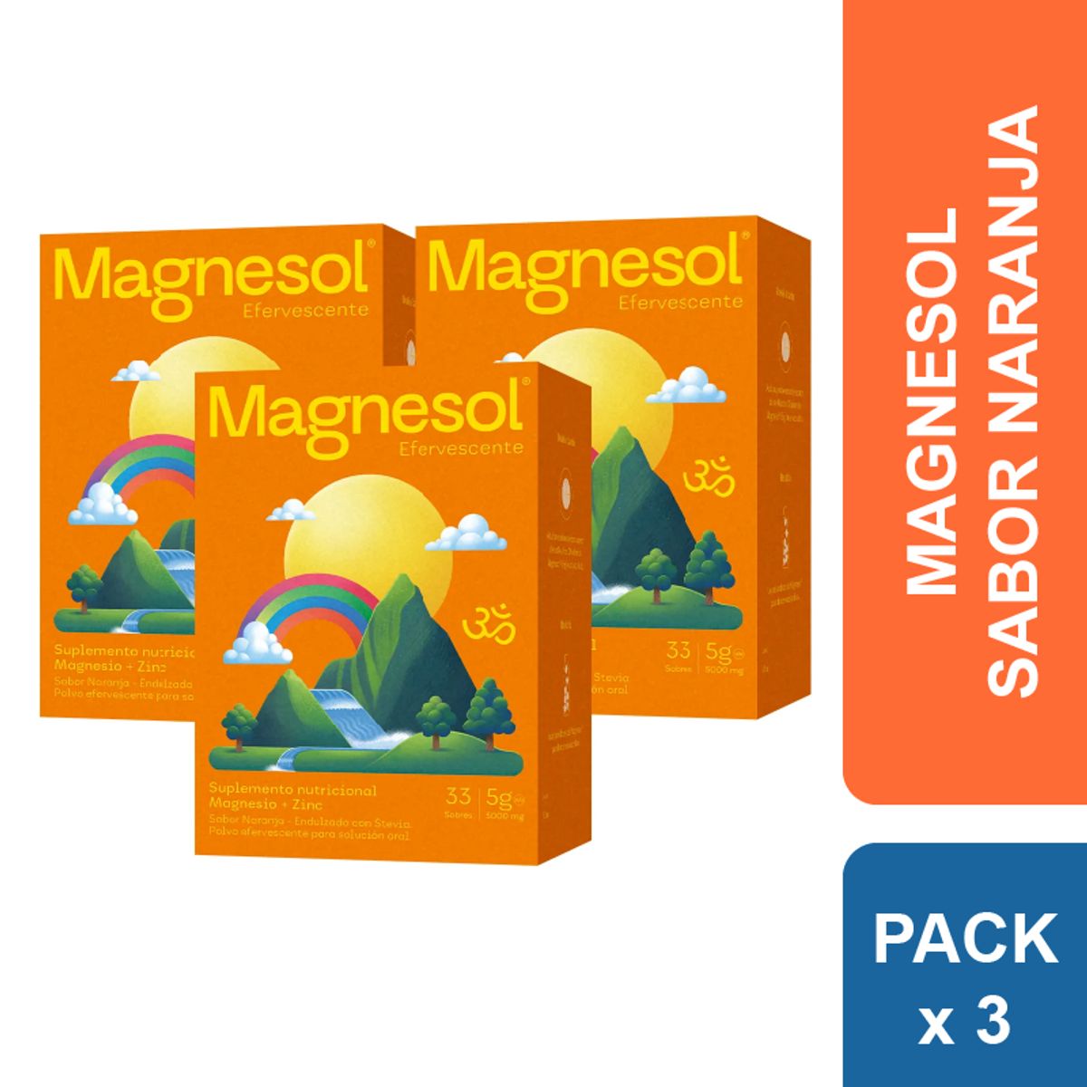 MAGNESOL - Pack 3 Cajas Efervescente Magnesol Naranja - Magnesio + Zinc
