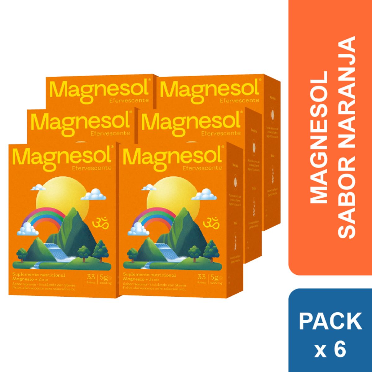 MAGNESOL - Pack 6 Cajas Efervescente Magnesol Naranja - Magnesio + Zinc