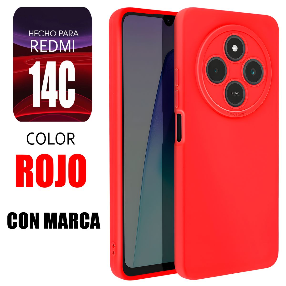 XIAOMI - Silicone Case Para Redmi 14C Rojo Con Marca