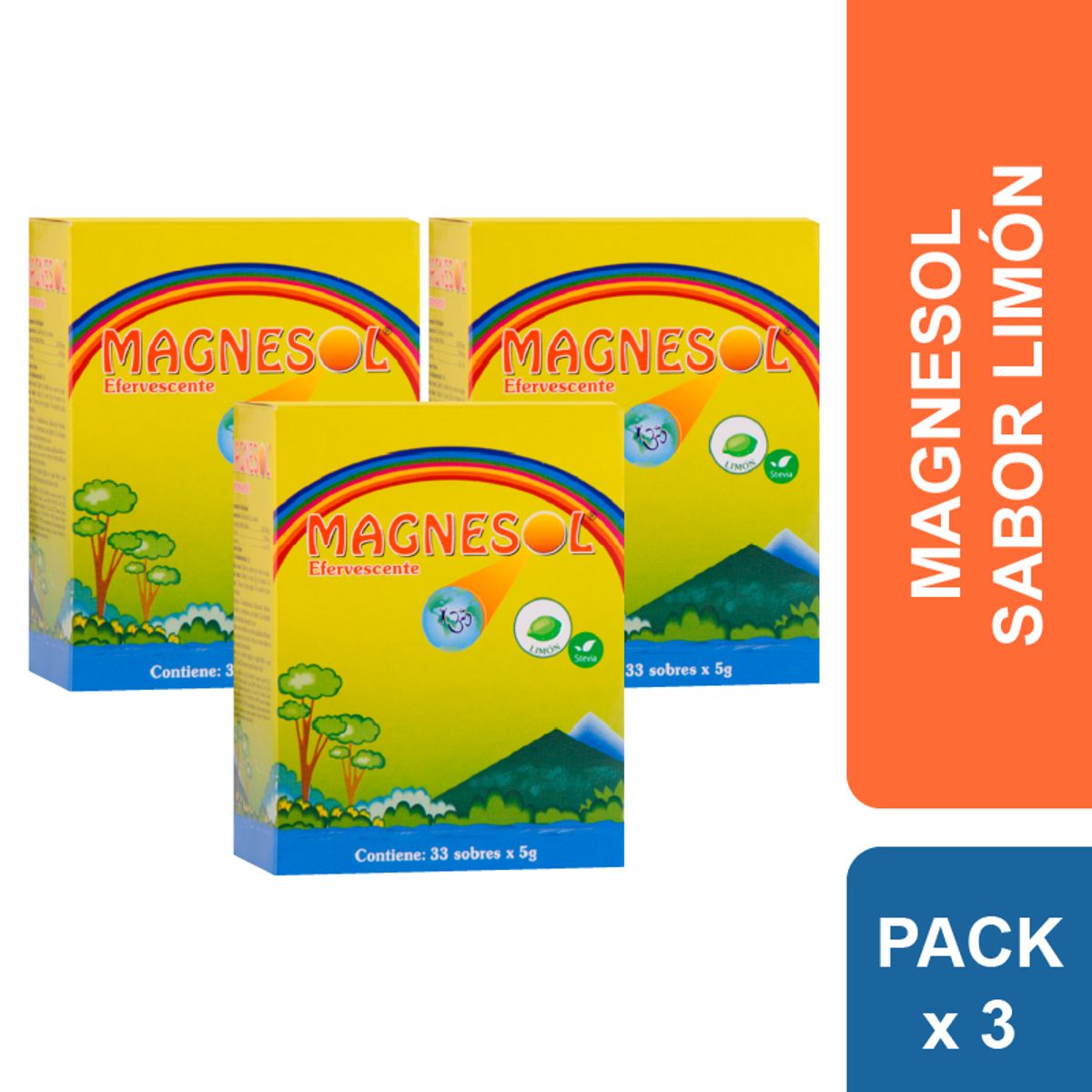 MAGNESOL - Pack 3 Cajas Efervescente Magnesol Limón - Magnesio + Zinc