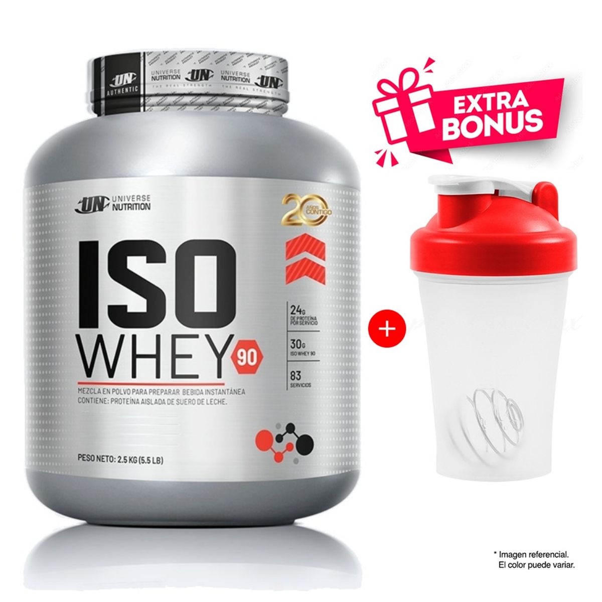 UNIVERSE NUTRITION - PROTEÍNA ISOLATADA ISO WHEY DE 2.5 KG COOKIES AND CREAM MÁS SHAKER