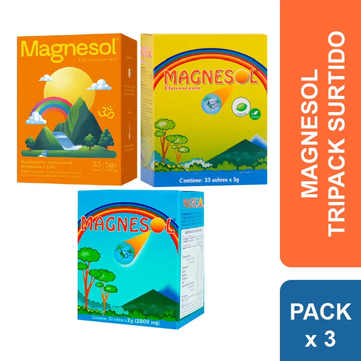 MAGNESOL - Pack 3 Cajas Magnesol Surtido - Magnesio + Zinc
