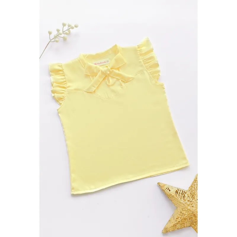 KIDS MASHMELO - BLUSA CON LAZO EN ESCOTE Y MANGA CON VOLANTE PARA NIÑA KIDS MASHMELO