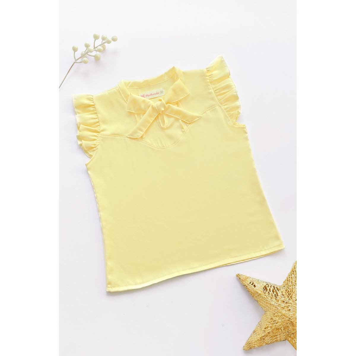 KIDS MASHMELO - BLUSA CON LAZO EN ESCOTE Y MANGA CON VOLANTE PARA NIÑA KIDS MASHMELO