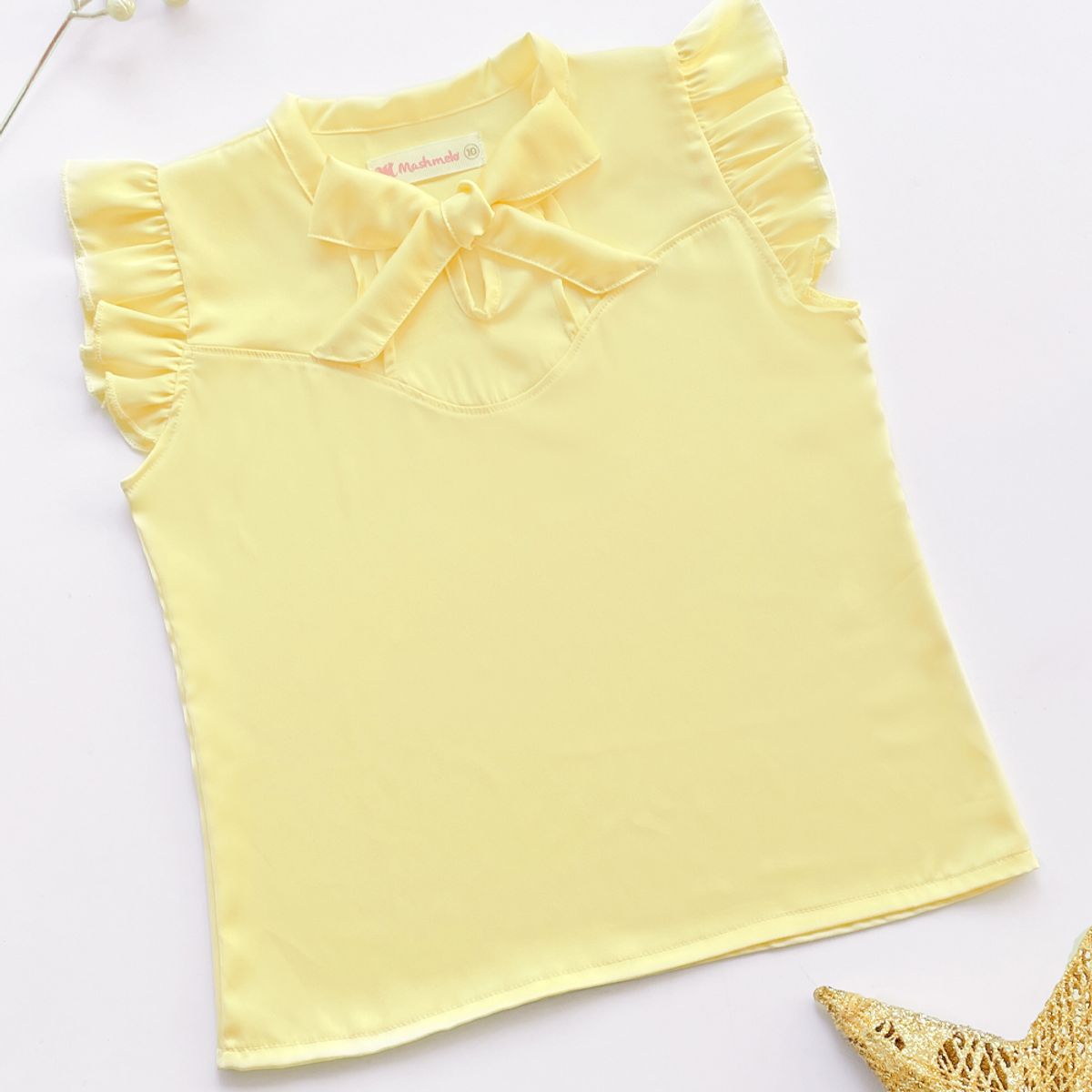 KIDS MASHMELO - BLUSA CON LAZO EN ESCOTE Y MANGA CON VOLANTE PARA NIÑA KIDS MASHMELO