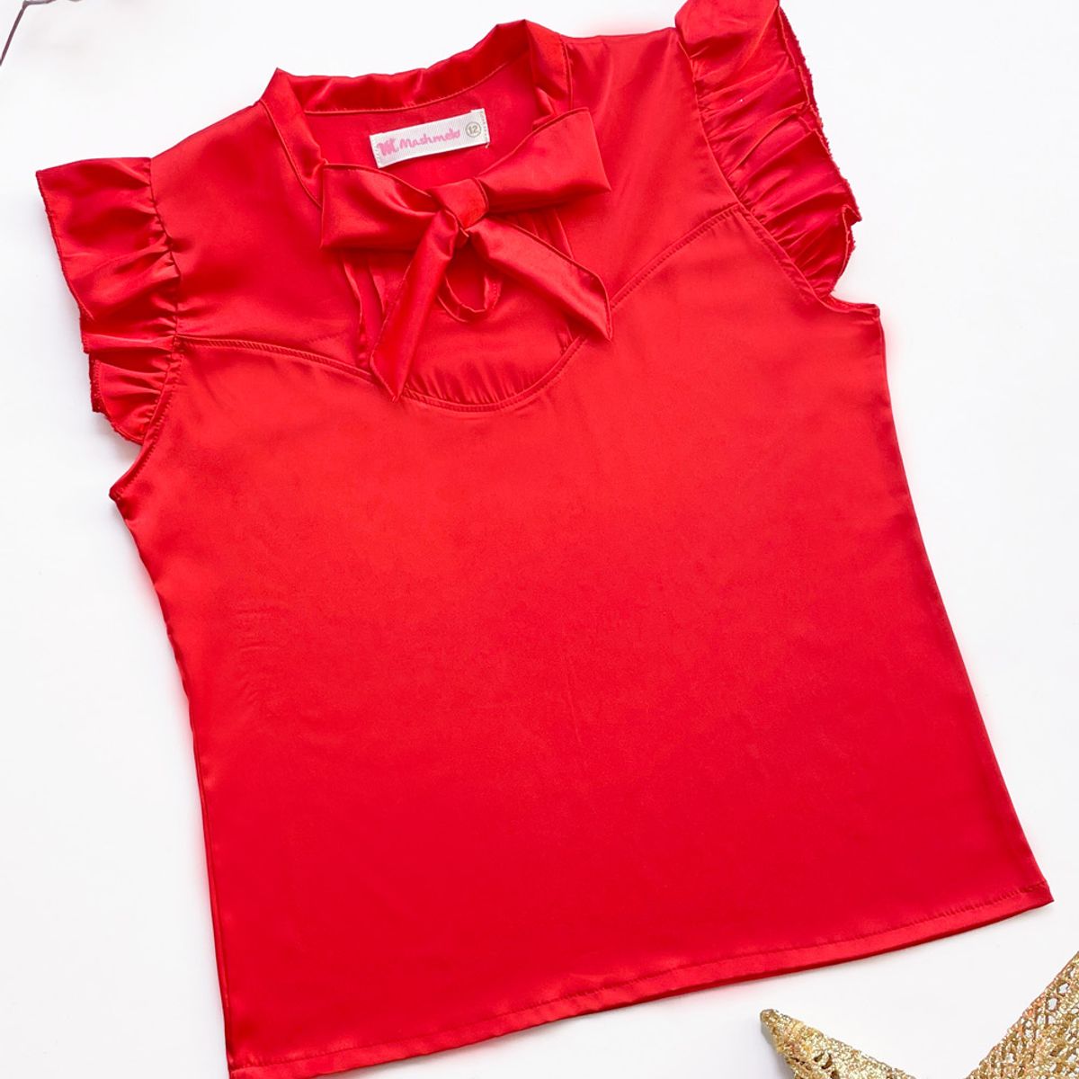 KIDS MASHMELO - BLUSA CON LAZO EN ESCOTE Y MANGA CON VOLANTE PARA NIÑA KIDS MASHMELO