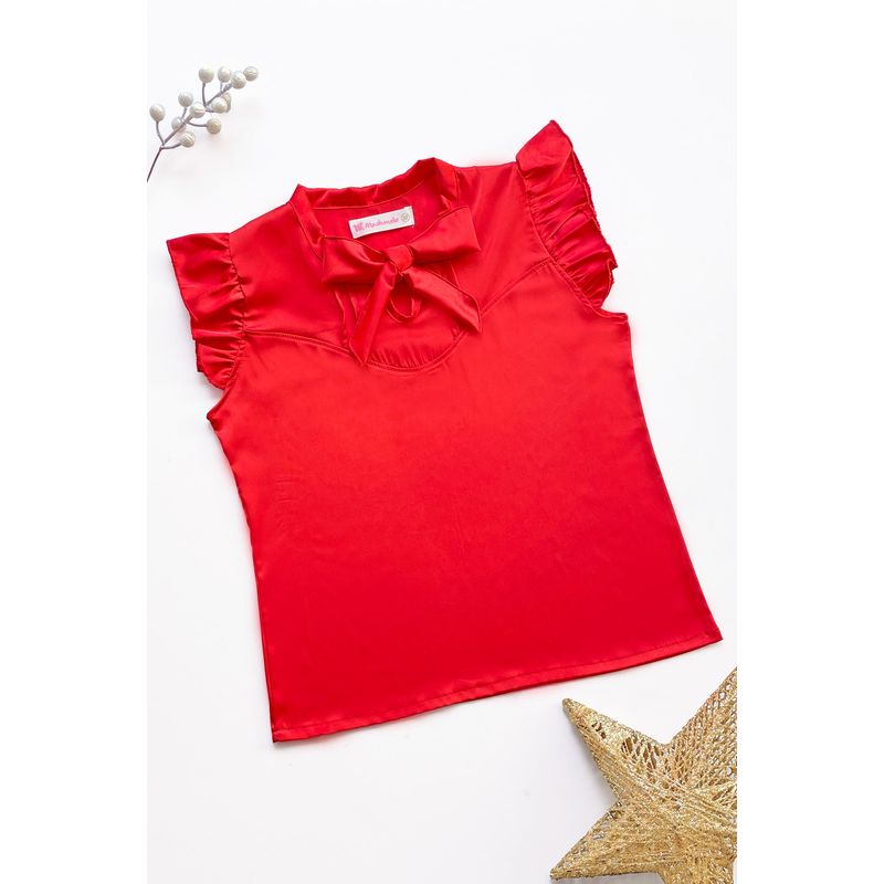 KIDS MASHMELO - BLUSA CON LAZO EN ESCOTE Y MANGA CON VOLANTE PARA NIÑA KIDS MASHMELO